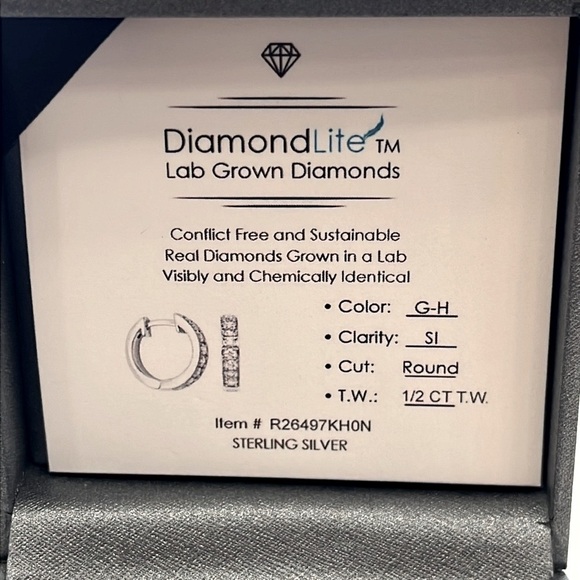 Brand New DiamondLite Lab Grown Diamond 925 Sterling Silver Huggie Hoop Earrings